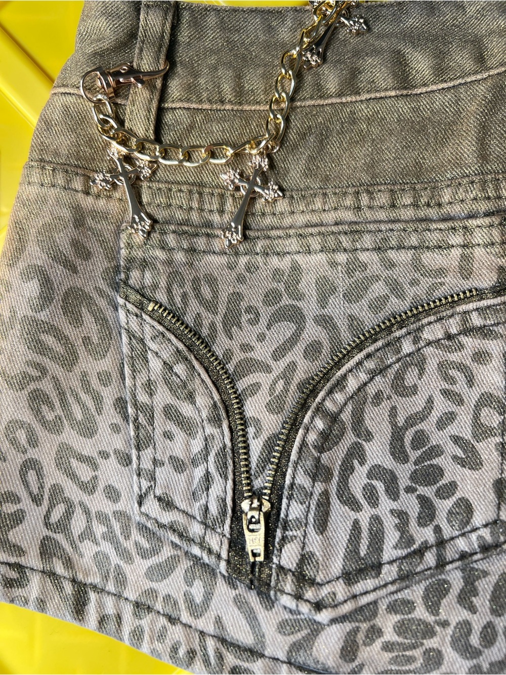 Leopard Print Women's Denim Shorts - Tan - Picture 8 of 9